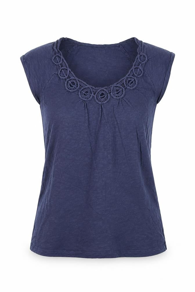 Banana Republic Women's Blue Crochet Neck Cotton T-Shirt Size M