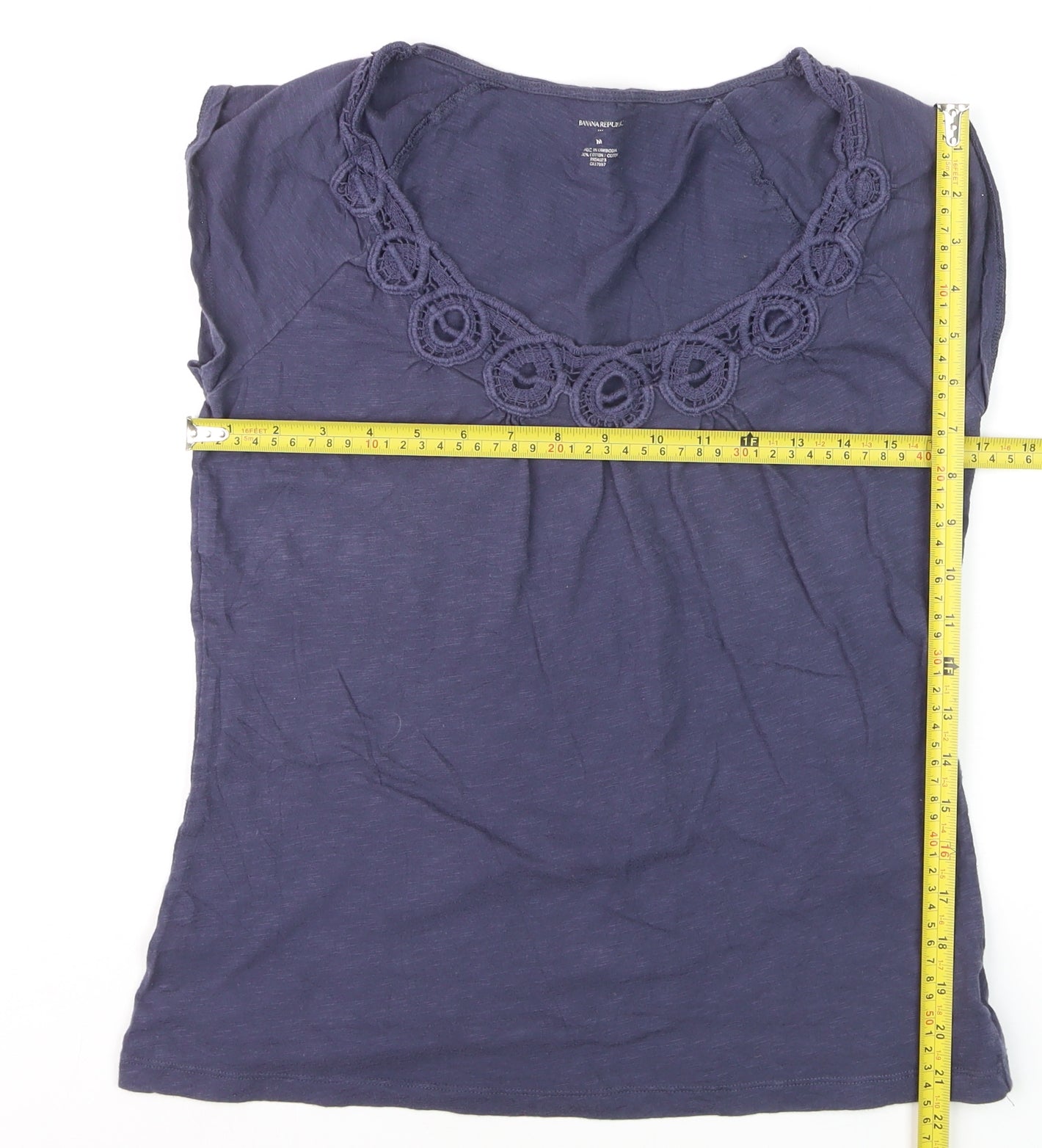 Banana Republic Women's Blue Crochet Neck Cotton T-Shirt Size M