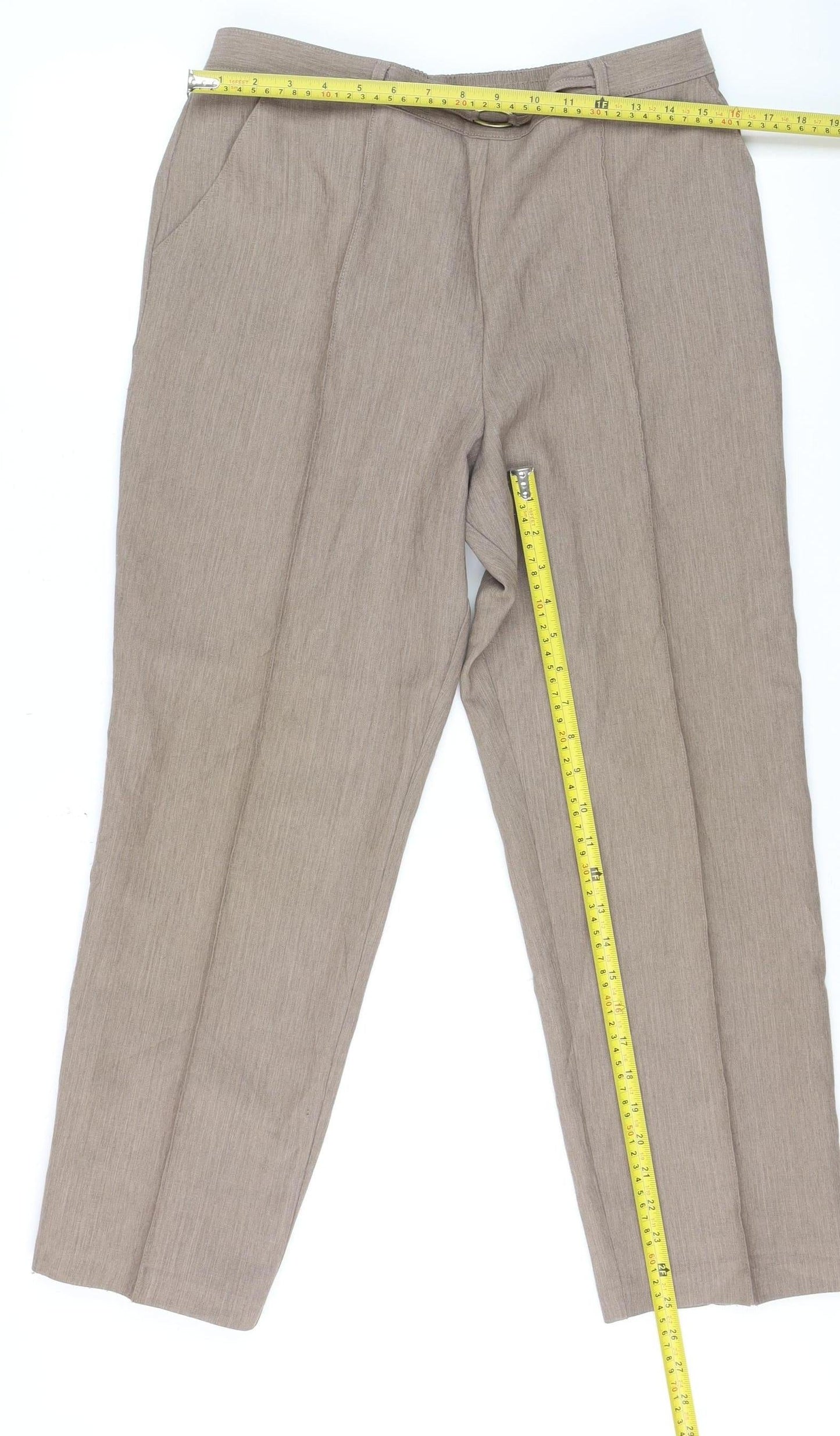 Marks and Spencer Women Beige Size 14 Twill Straight Trousers
