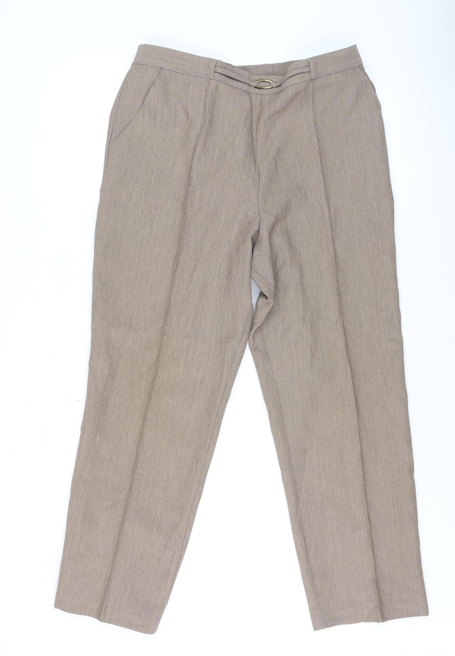 Marks and Spencer Women Beige Size 14 Twill Straight Trousers