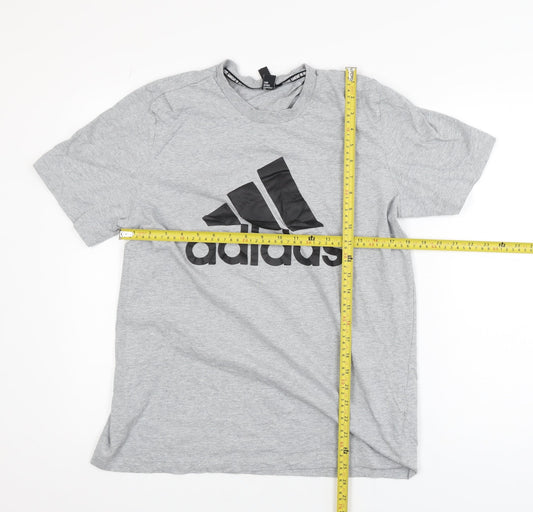 Adidas Boys Grey Large Logo T-Shirt Short Sleeve Sports Cotton Top