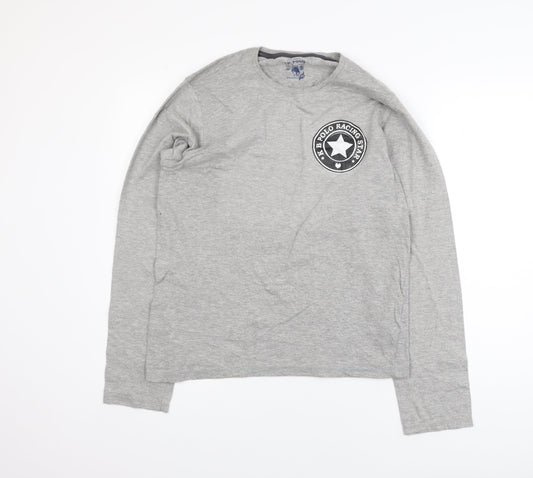 KB Polo Mens Grey Long Sleeve Graphic Cotton T-Shirt Size M