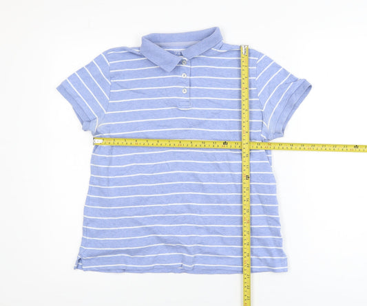 Lands' End Men's Blue Striped Cotton Polo Shirt Size S