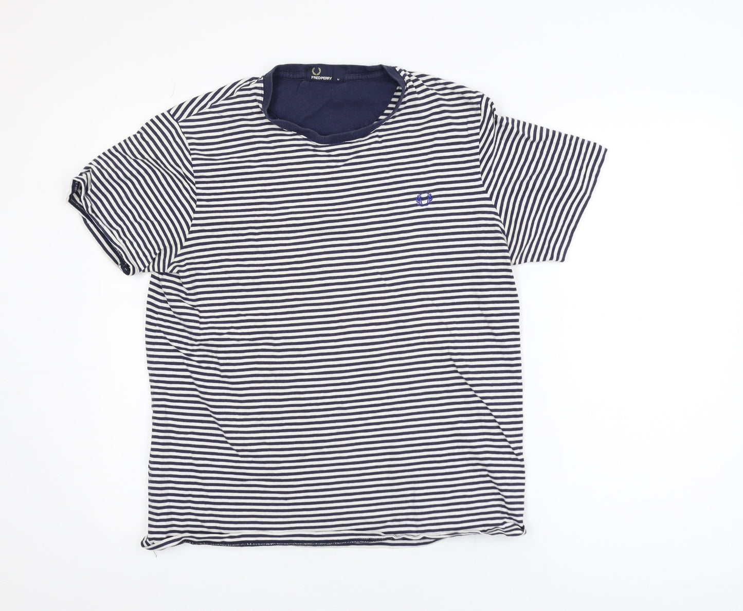 Fred Perry Women's Blue Striped Cotton T-Shirt M Classic Short Sleeve