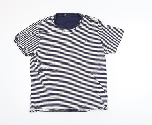 Fred Perry Women's Blue Striped Cotton T-Shirt M Classic Short Sleeve