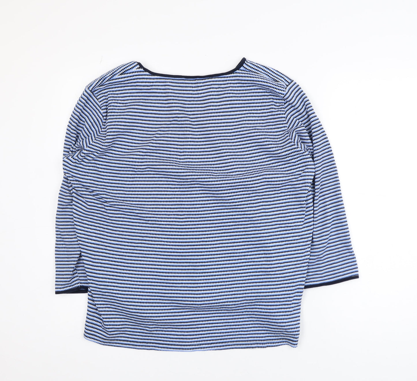 Tom Tailor Womens Blue Striped 2XL Cotton Blend V-Neck Top