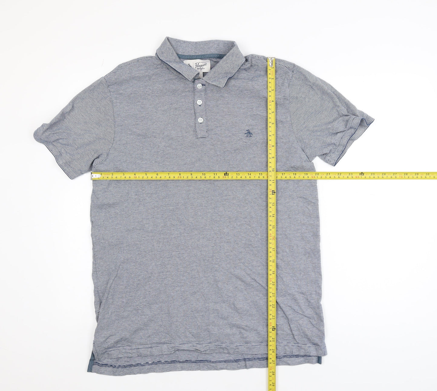 Original Penguin Men's Blue Striped Cotton Polo Shirt Size L
