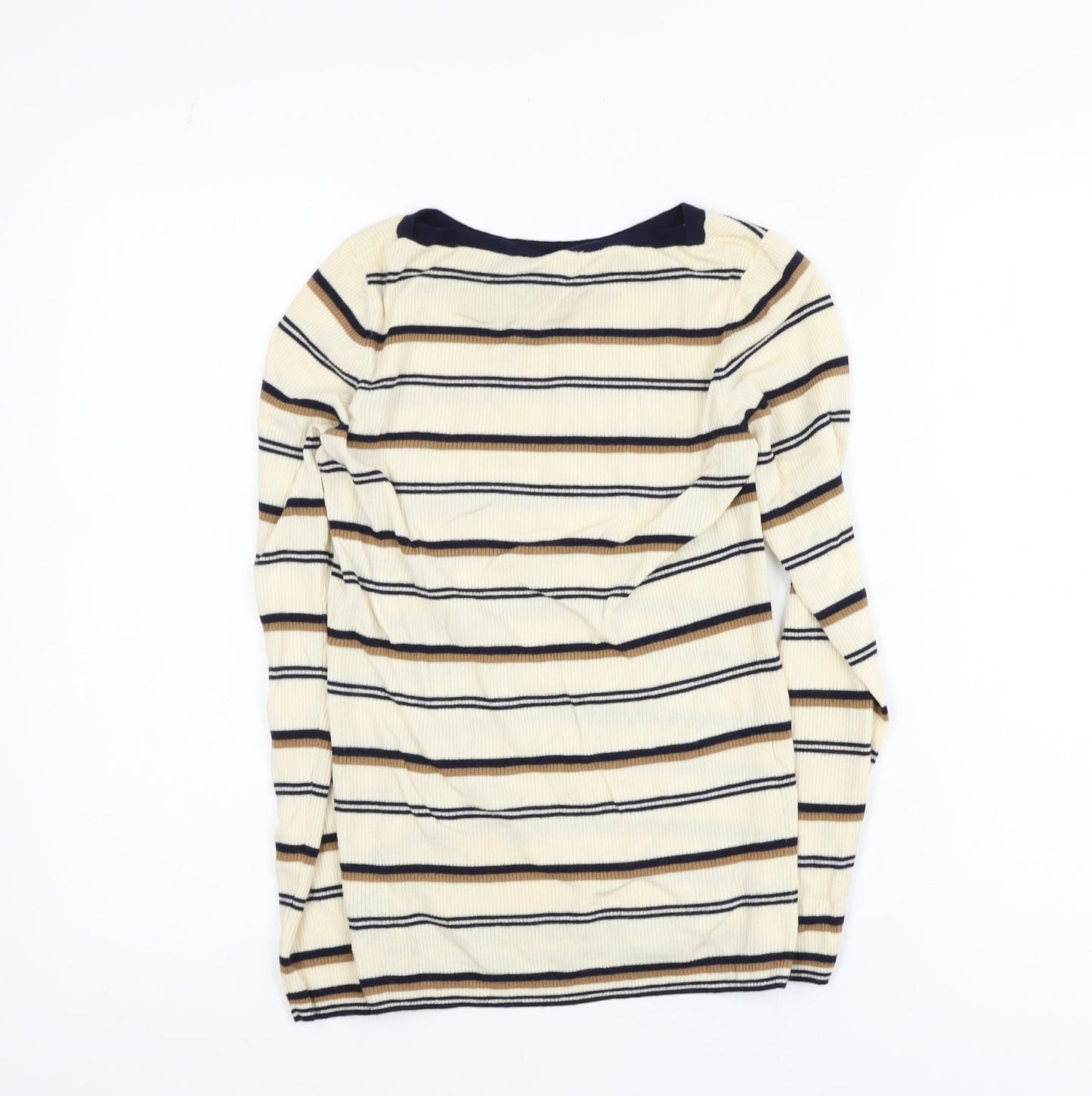 Theory Women Beige Striped Merino Wool Long Sleeve Top S