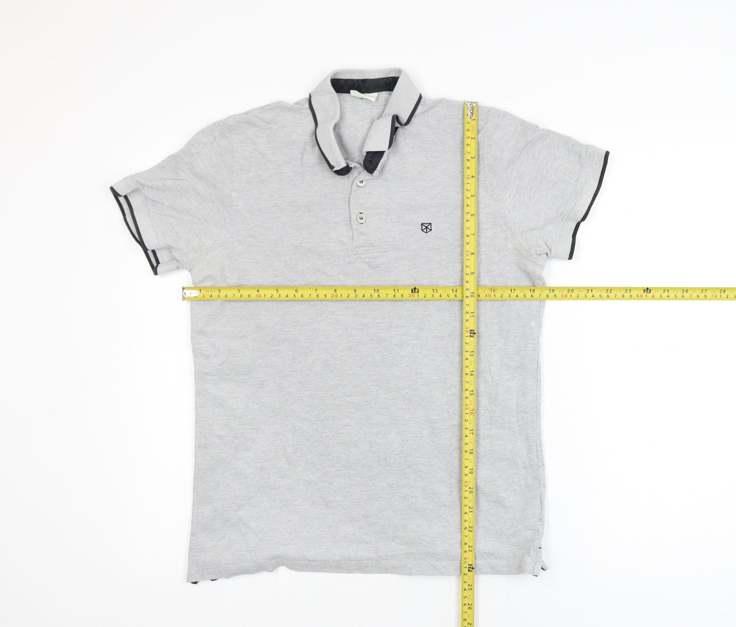Jack & Jones Mens Grey Short Sleeve Cotton Polo Shirt Size L