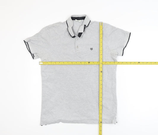 Jack & Jones Mens Grey Short Sleeve Cotton Polo Shirt Size L