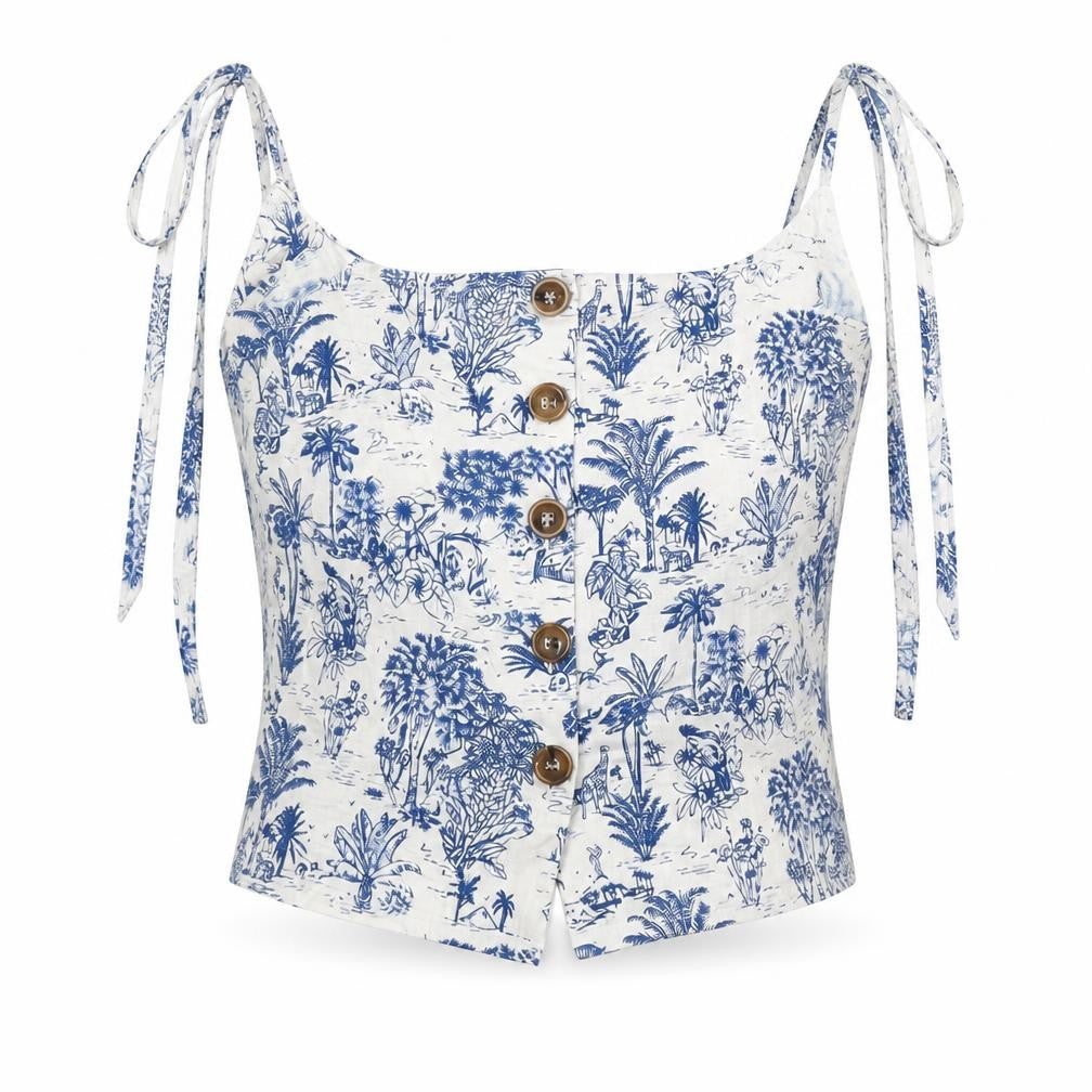 Topshop Women Blue Off Shoulder Cropped Button Blouse Size 8