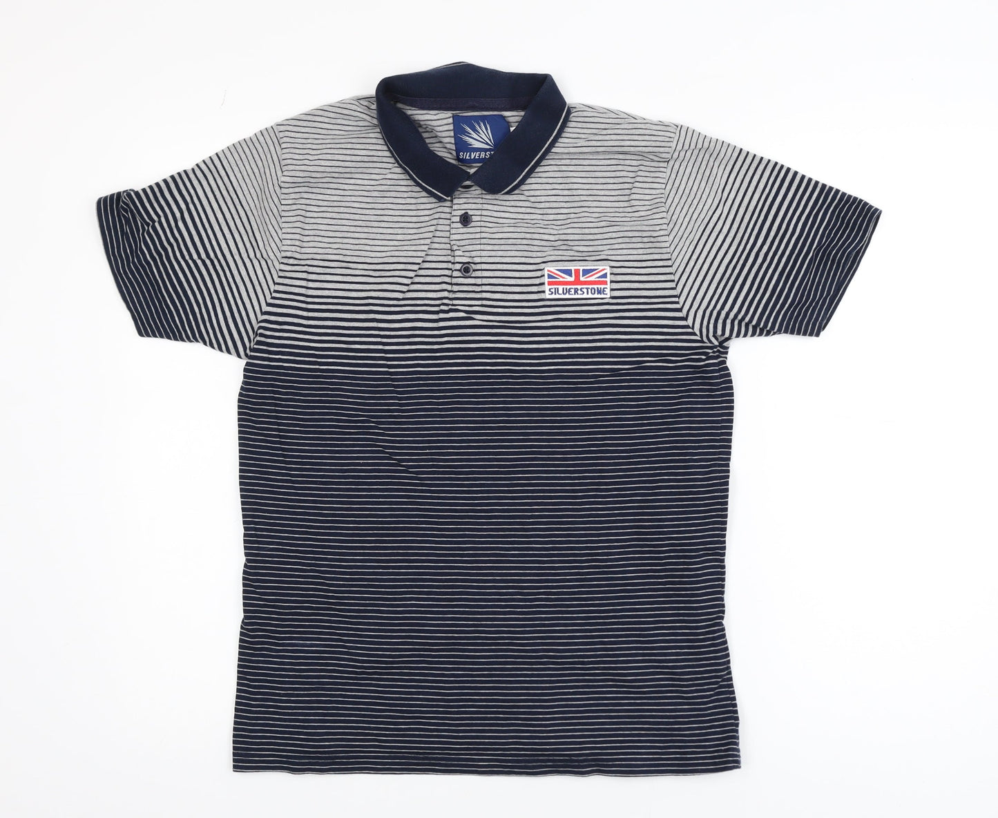 Silverstone Men's Blue Striped Polo Shirt Medium Cotton Blend