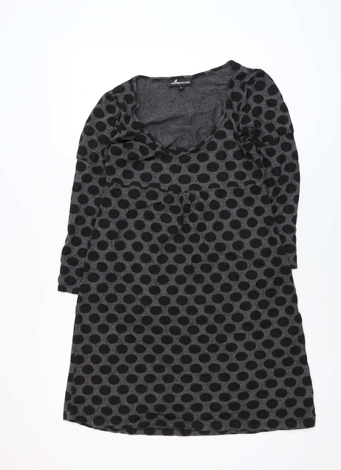 Warehouse Women Grey Polka Dot Shift Dress Size 12 Long Sleeve