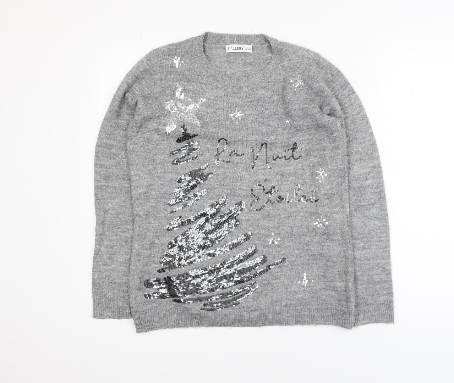 Gallery Women's Grey Sequin Christmas Jumper Size S