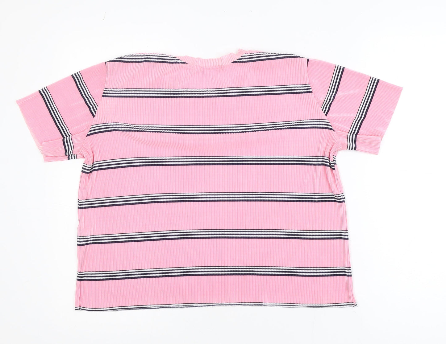 Bershka Women's Pink Striped Short Sleeve Basic T-Shirt Size 12