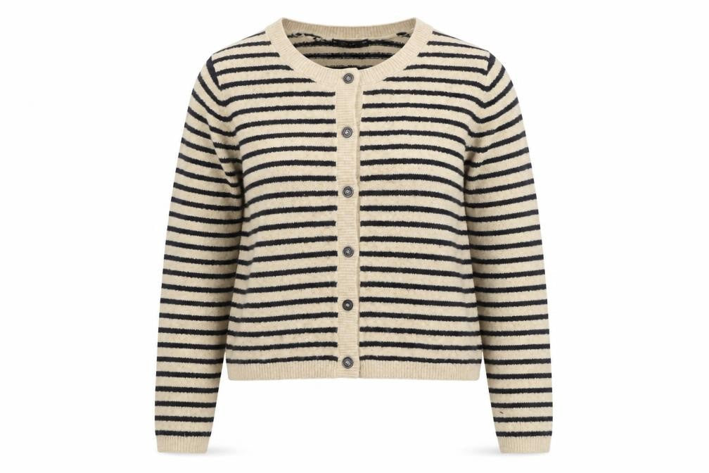 Dunnes Women Beige Stripe Knit Cardigan L Long Sleeve