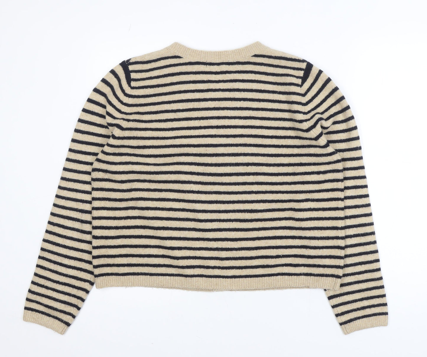 Dunnes Women Beige Stripe Knit Cardigan L Long Sleeve