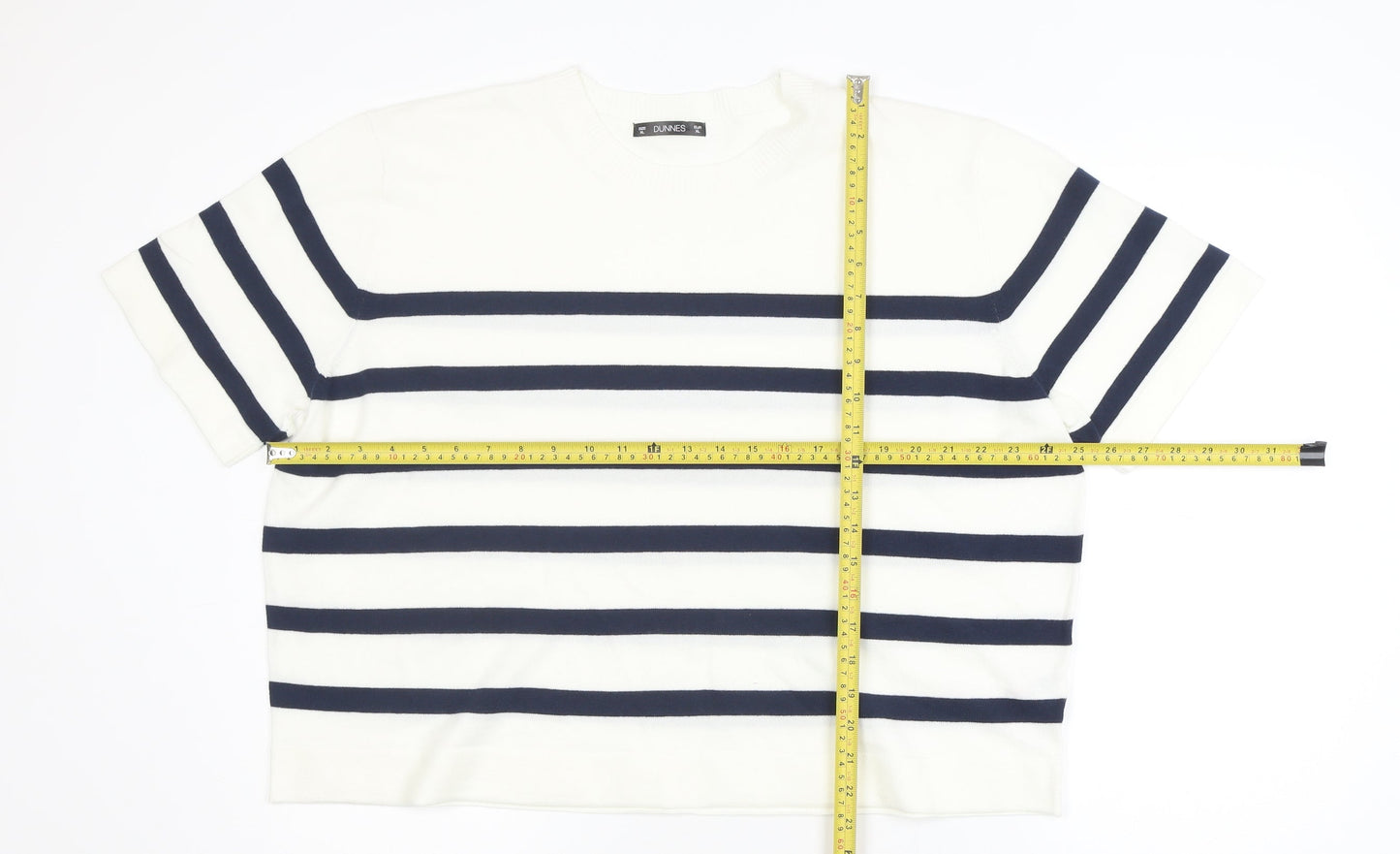 Dunnes Womens White Navy Stripe Short Sleeve Knit Jumper XL