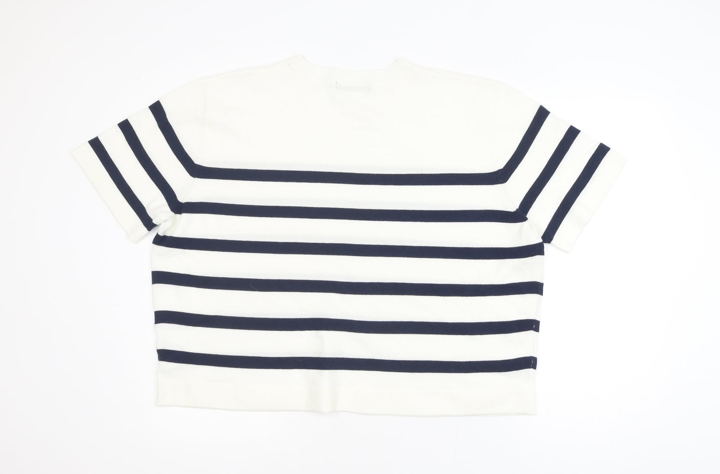 Dunnes Womens White Navy Stripe Short Sleeve Knit Jumper XL
