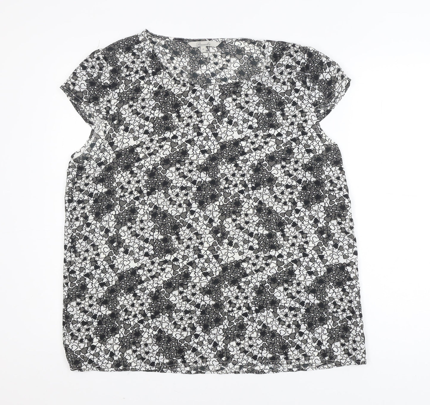 Peacocks Women's Black Heart Print Short Sleeve Blouse Size 16