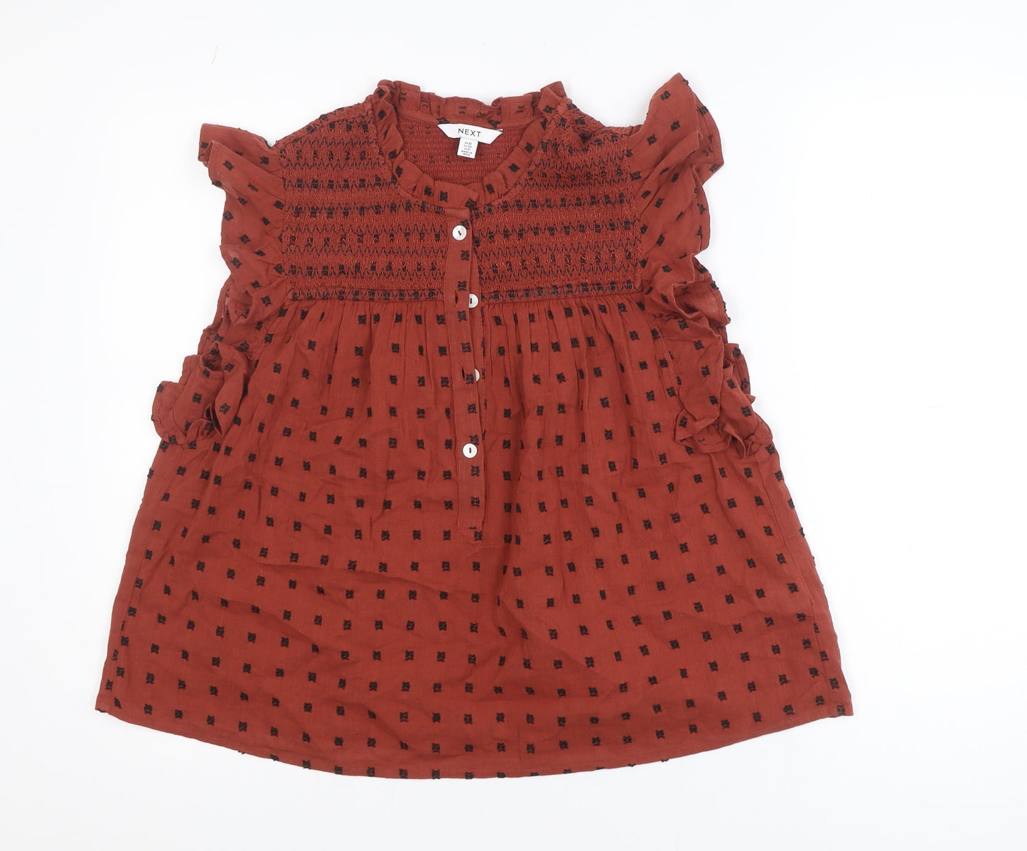 Next Women's Brown Smocked Ruffle Tunic Blouse UK 10