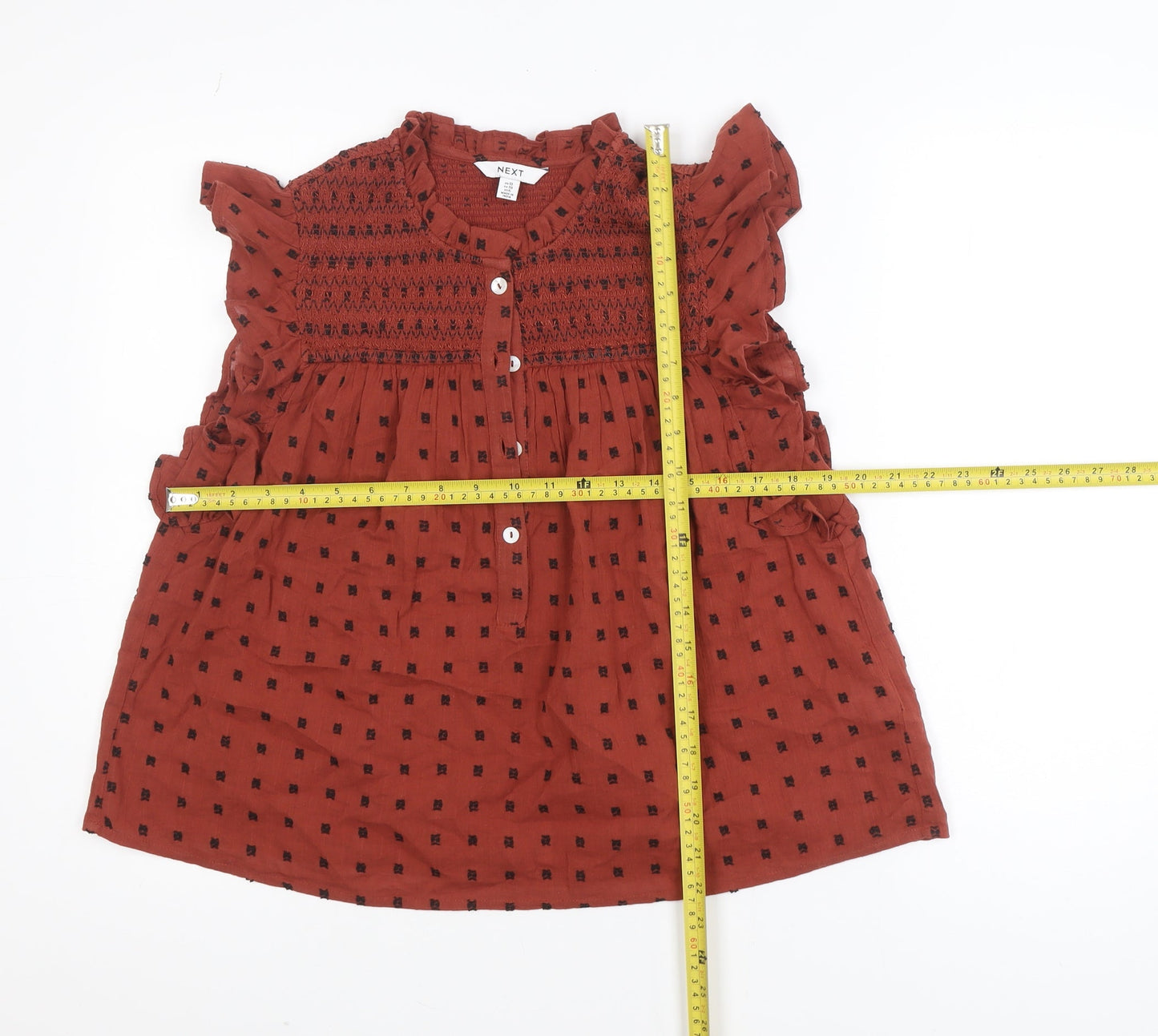Next Women's Brown Smocked Ruffle Tunic Blouse UK 10
