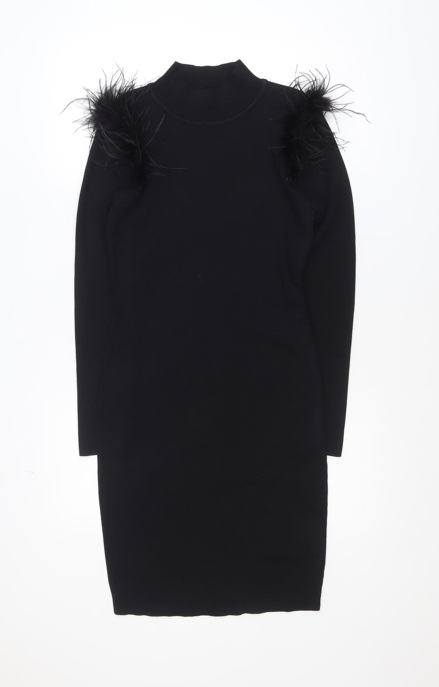 J&H Fashion Women Black L/XL Bodycon Feather Knit Party Dress