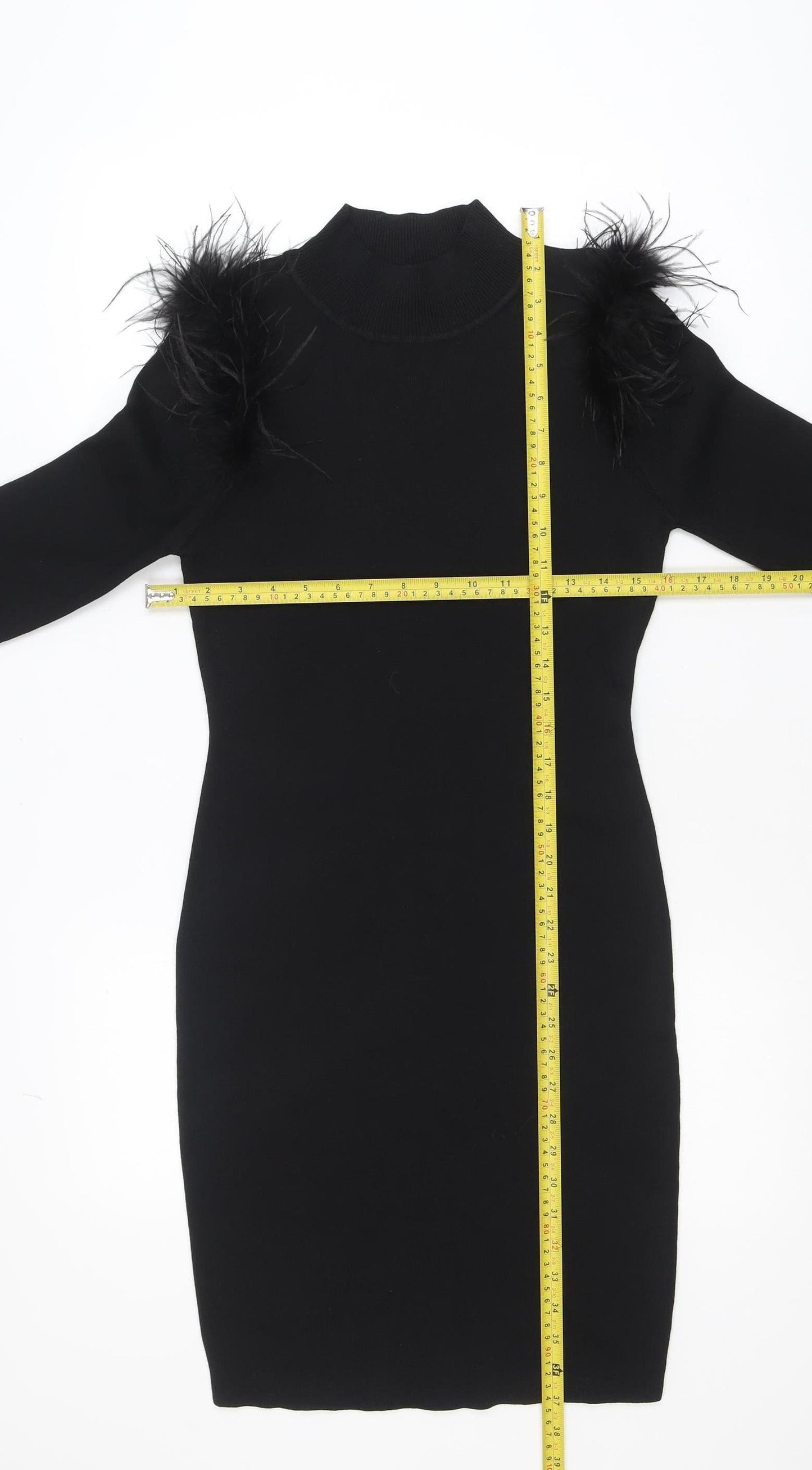 J&H Fashion Women Black L/XL Bodycon Feather Knit Party Dress