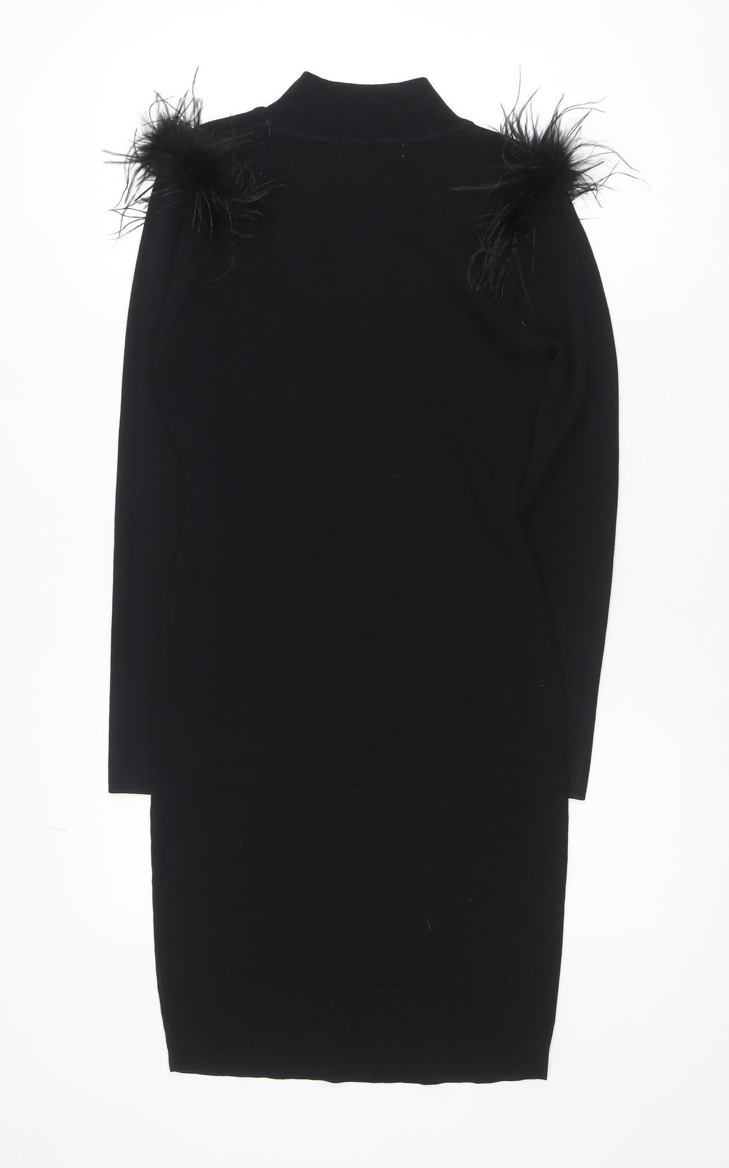 J&H Fashion Women Black L/XL Bodycon Feather Knit Party Dress