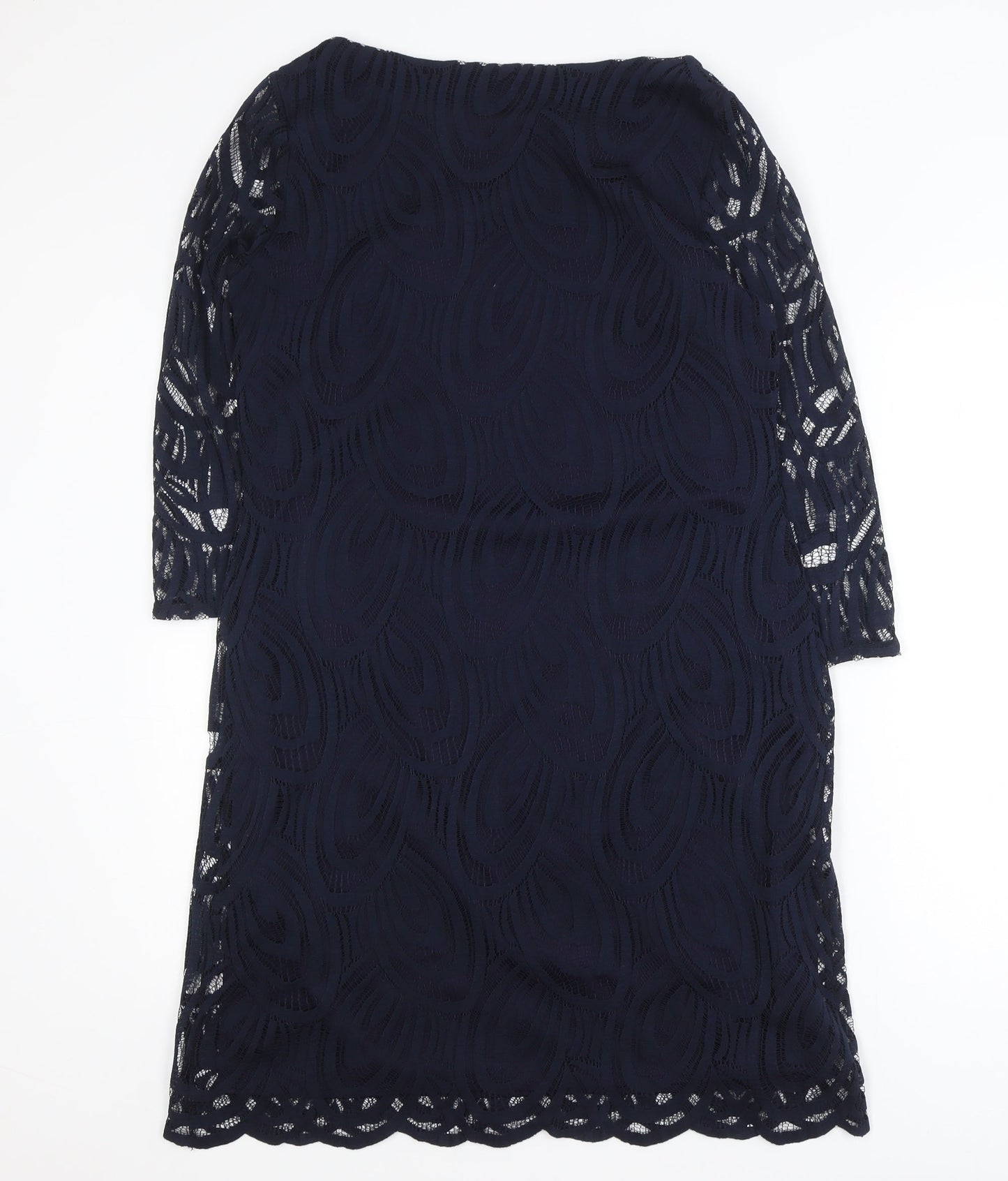 Wallis Women Blue Lace Sheath Dress Size 12 3/4 Sleeve