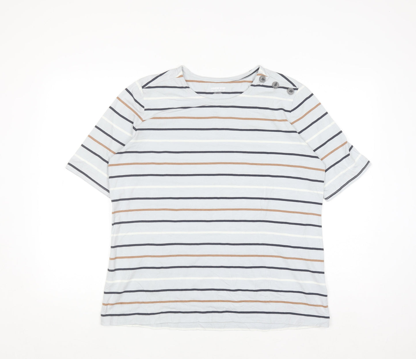 Lands' End Men's Multicoloured Striped Button Shoulder T-Shirt XL