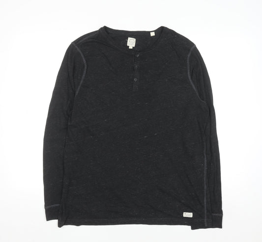Jack Wills Men's Black Henley Long Sleeve Jersey Shirt XL
