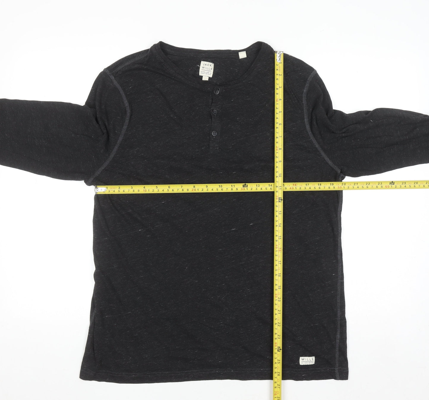Jack Wills Men's Black Henley Long Sleeve Jersey Shirt XL