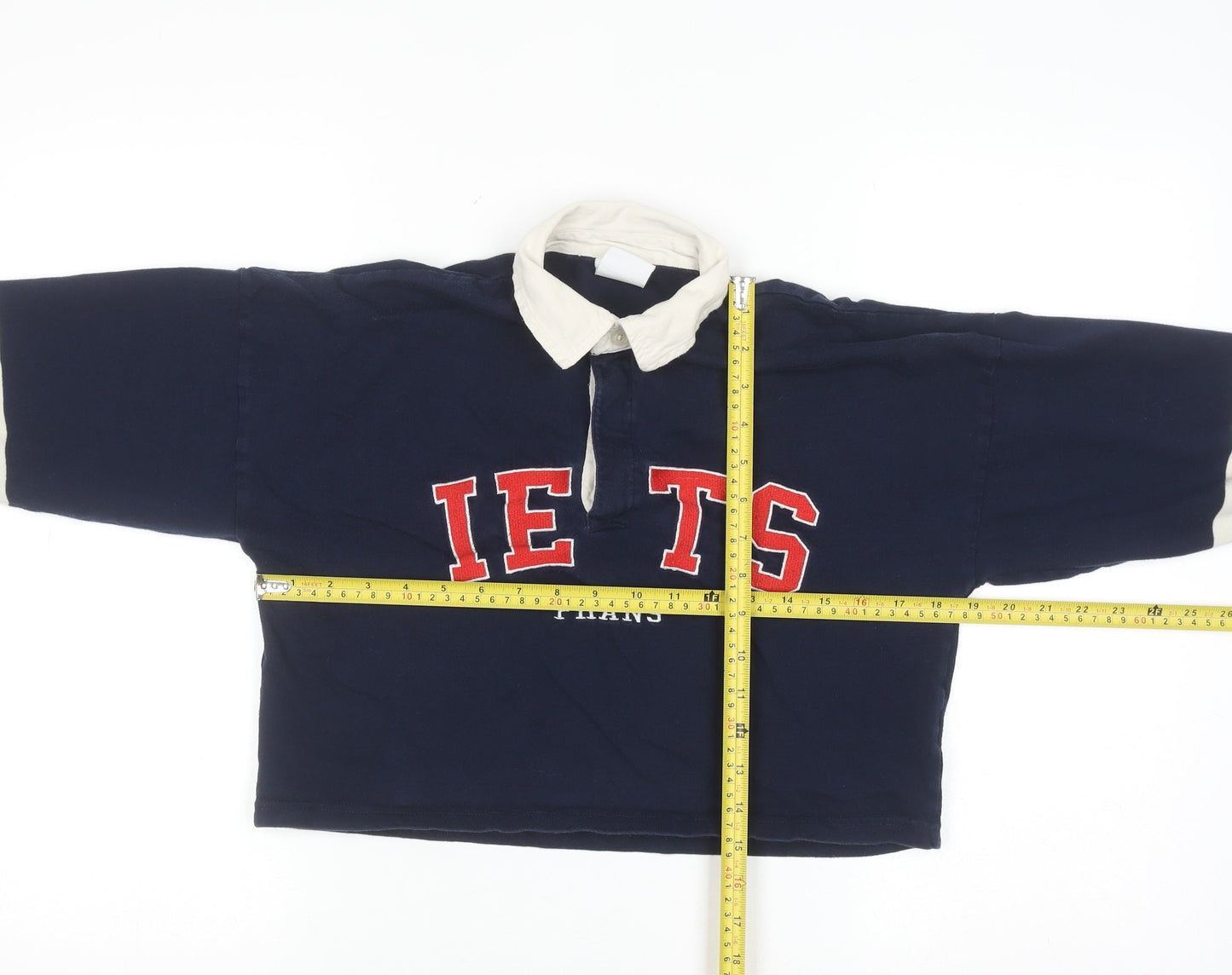 iets frans Women's Blue Cropped Collared Long Sleeve Button-Up Top Size S
