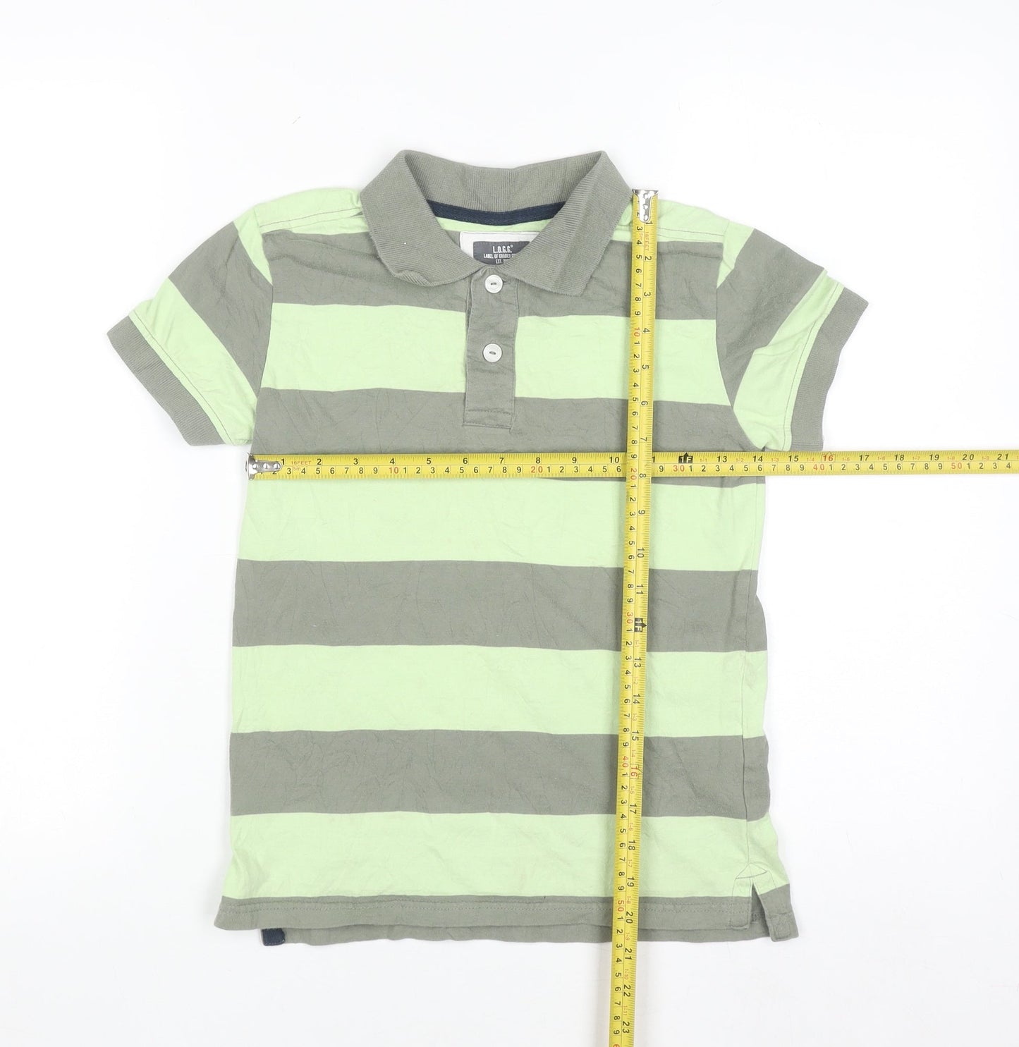 H&M Boys Green Striped Polo Shirt 12-13 Years 100% Cotton Jersey