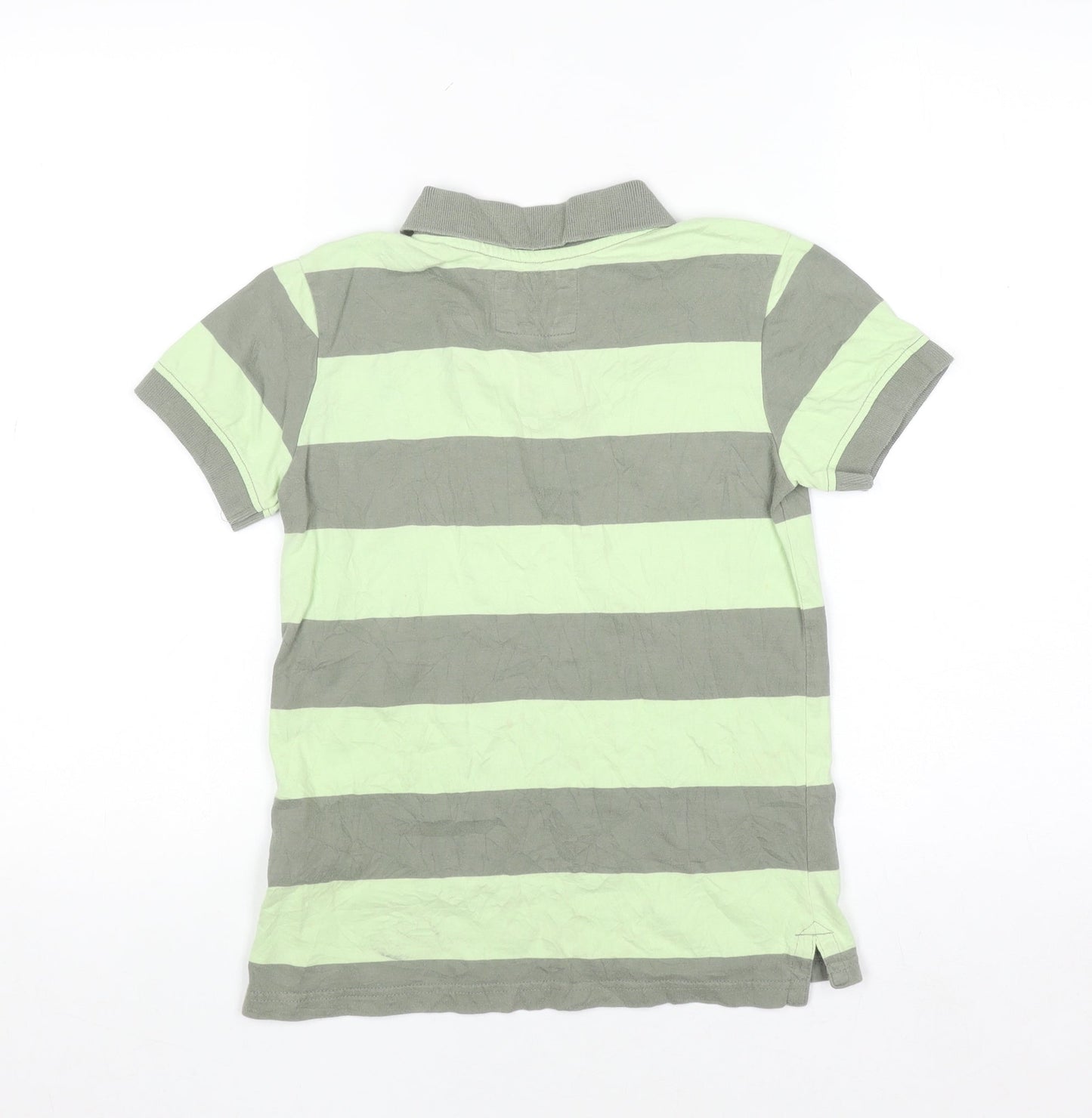 H&M Boys Green Striped Polo Shirt 12-13 Years 100% Cotton Jersey