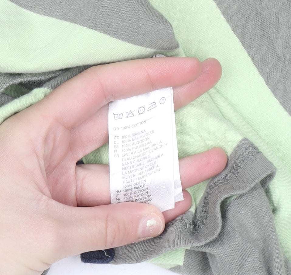 H&M Boys Green Striped Polo Shirt 12-13 Years 100% Cotton Jersey