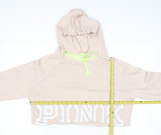 Victoria's Secret PINK Womens Beige Cropped Hoodie M Drawstring Logo
