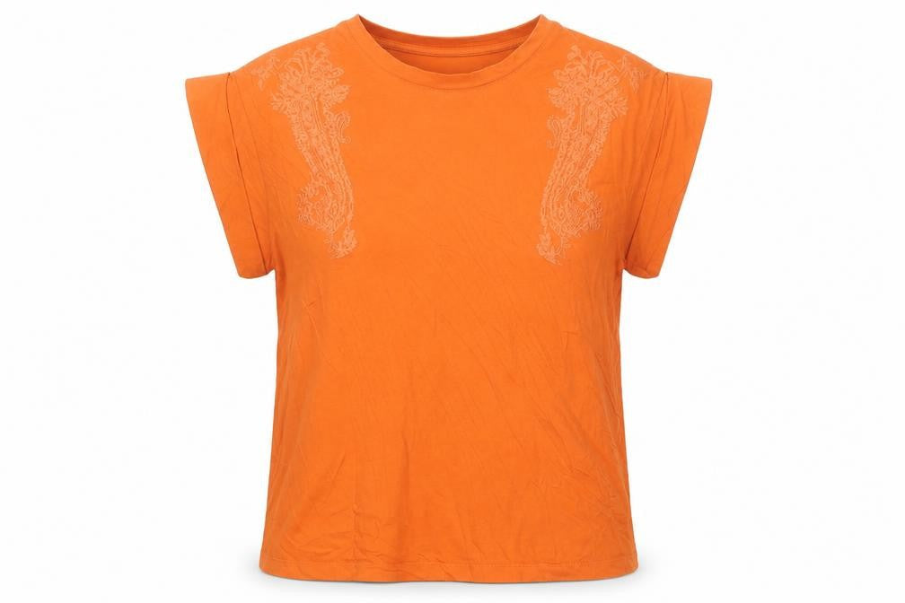 H&M Women’s Orange Embroidered Cotton T-Shirt Size 12