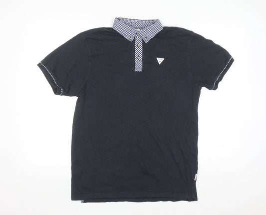 Soviet Men's Black Check Collar Polo Shirt Size L Cotton