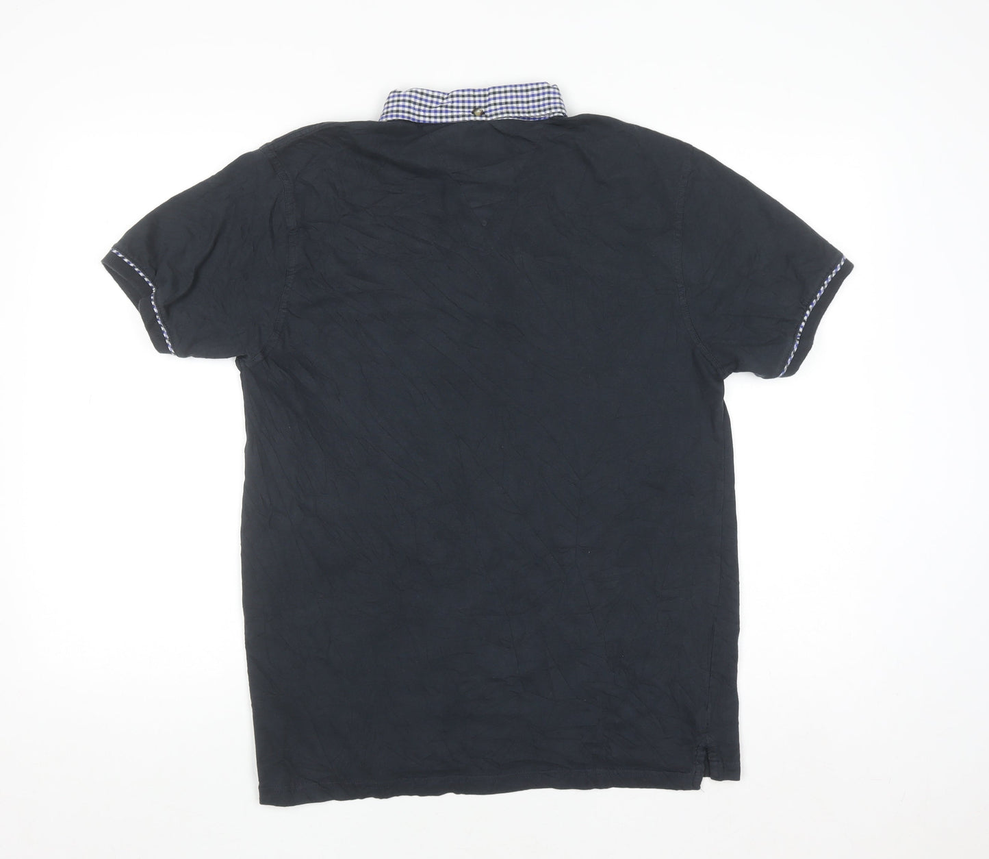 Soviet Men's Black Check Collar Polo Shirt Size L Cotton
