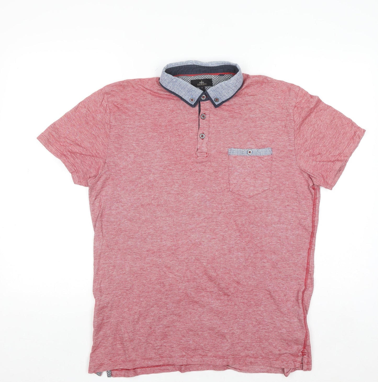 Next Men’s Red Cotton Polo Shirt Size L Button Collar Casual Top