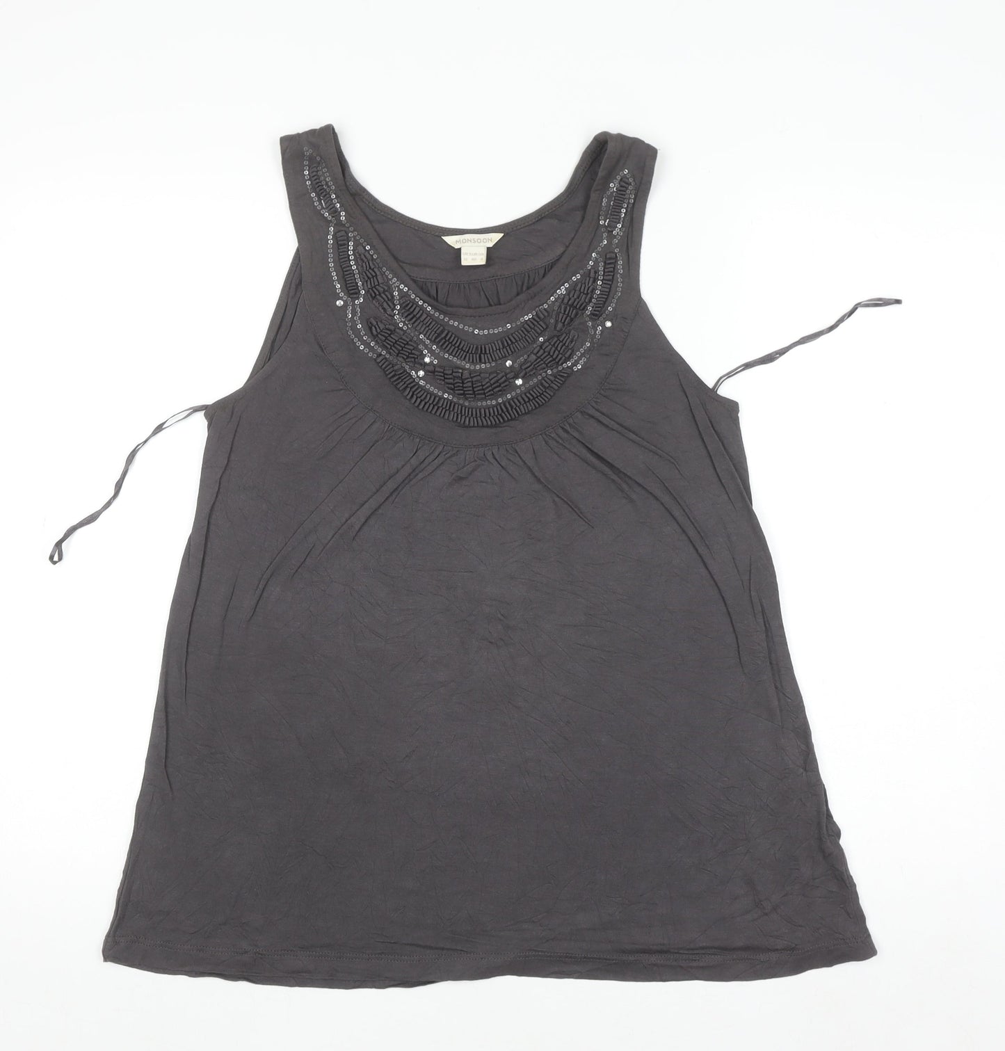 Monsoon Women Grey Beaded Sequin Tunic Tank Top Size 12