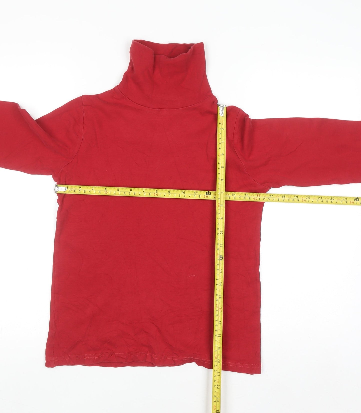 Isle Essentials Women's Red Roll Neck Long Sleeve Cotton Top Size S