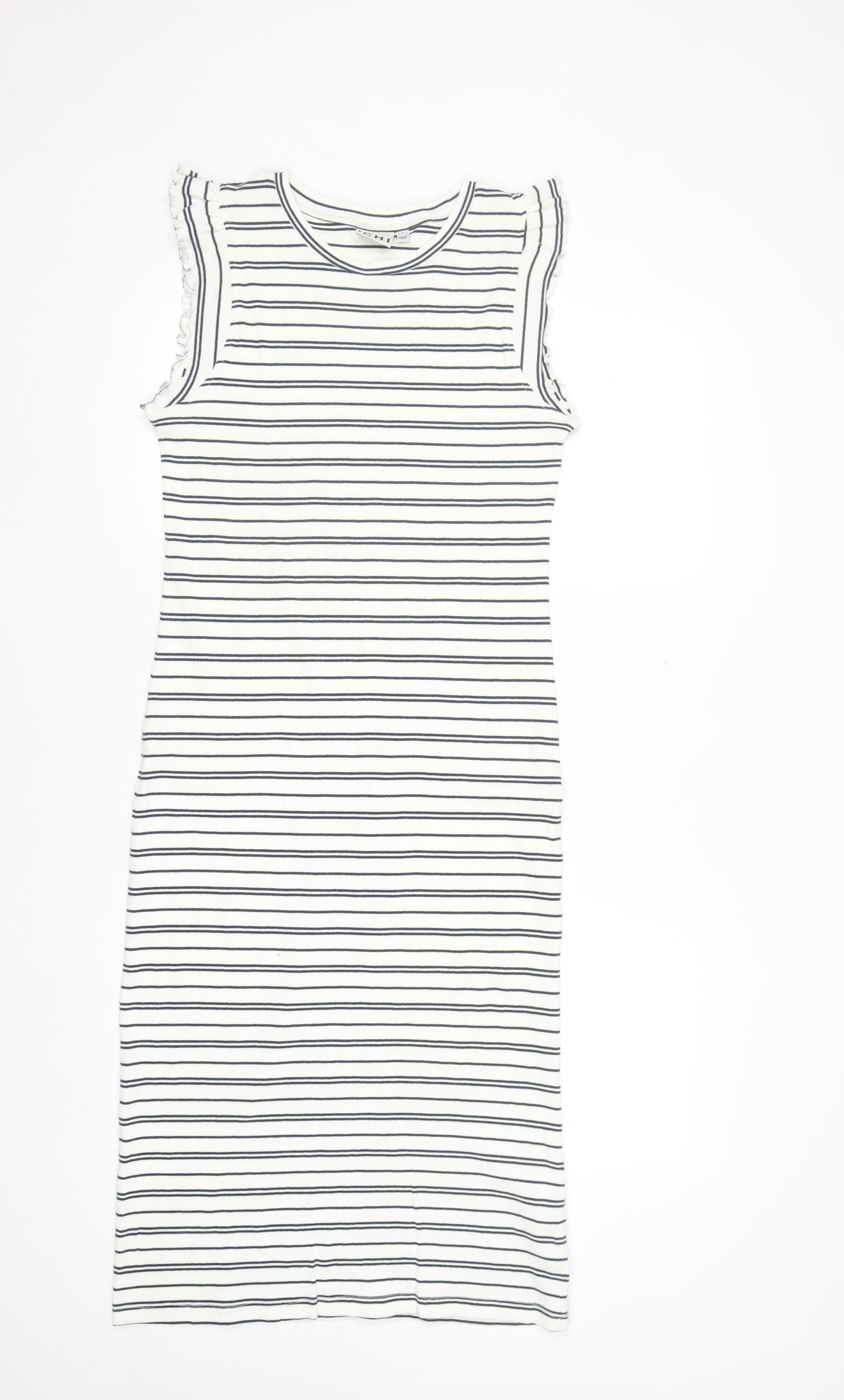 ICHI Women’s White Striped Sleeveless Midi Bodycon Dress Size S