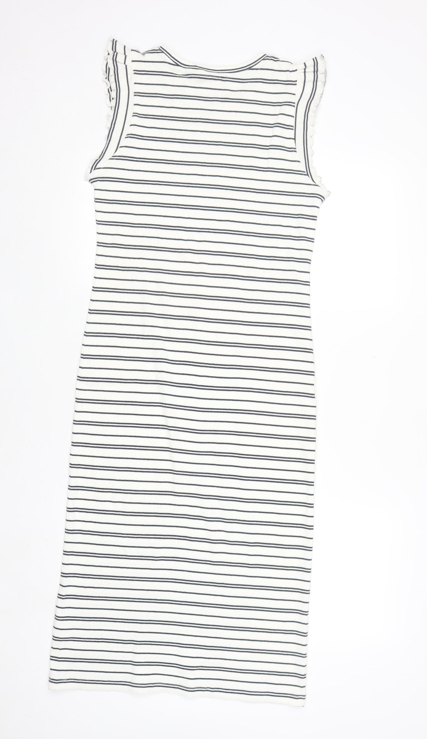 ICHI Women’s White Striped Sleeveless Midi Bodycon Dress Size S