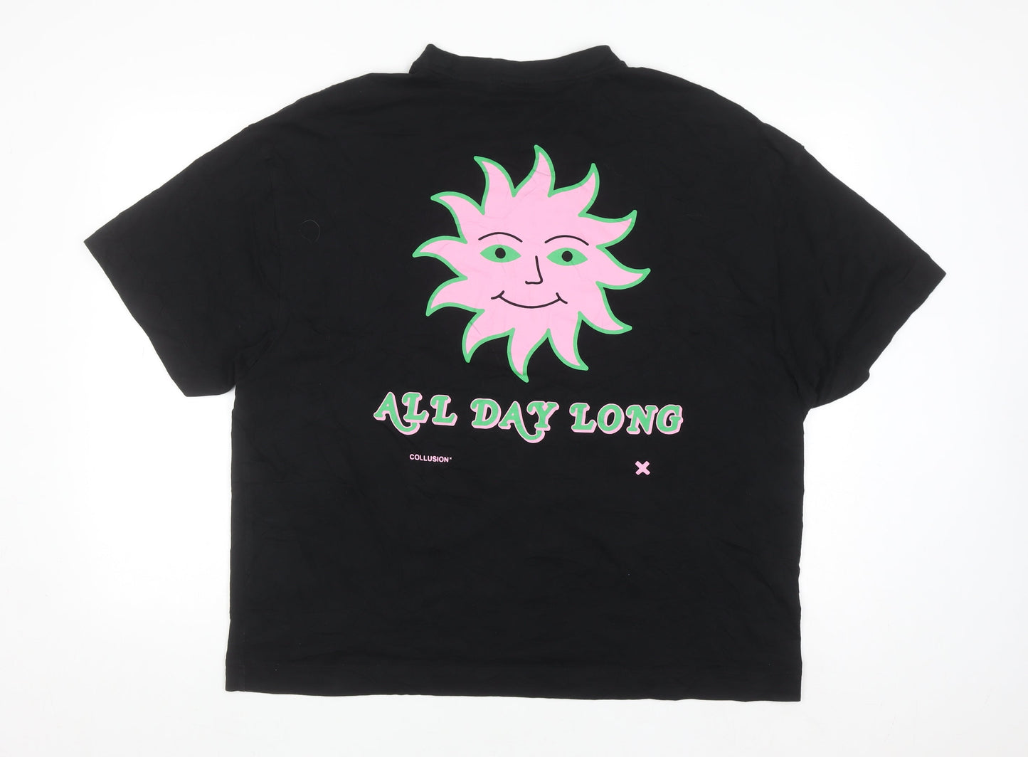 Collusion Men's Black Graphic 'All Day Long' T-Shirt Medium