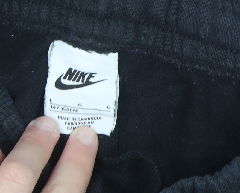 Nike Teens Black L Sweat Shorts with Logo and Elastic Waist