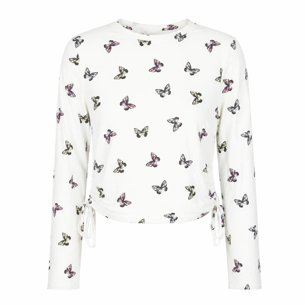 ASOS DESIGN Women's White Butterfly Long Sleeve Cropped T-Shirt UK 10