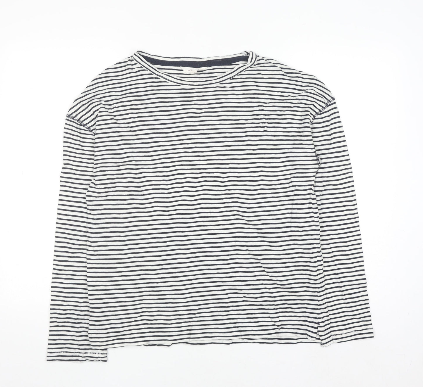 Marks and Spencer Per Una Women's Blue Striped Long Sleeve Cotton T-Shirt Size 12